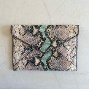 Rebecca Minkoff Leo Blush Blue Multicolor Snakeskin Envelope Clutch Bag